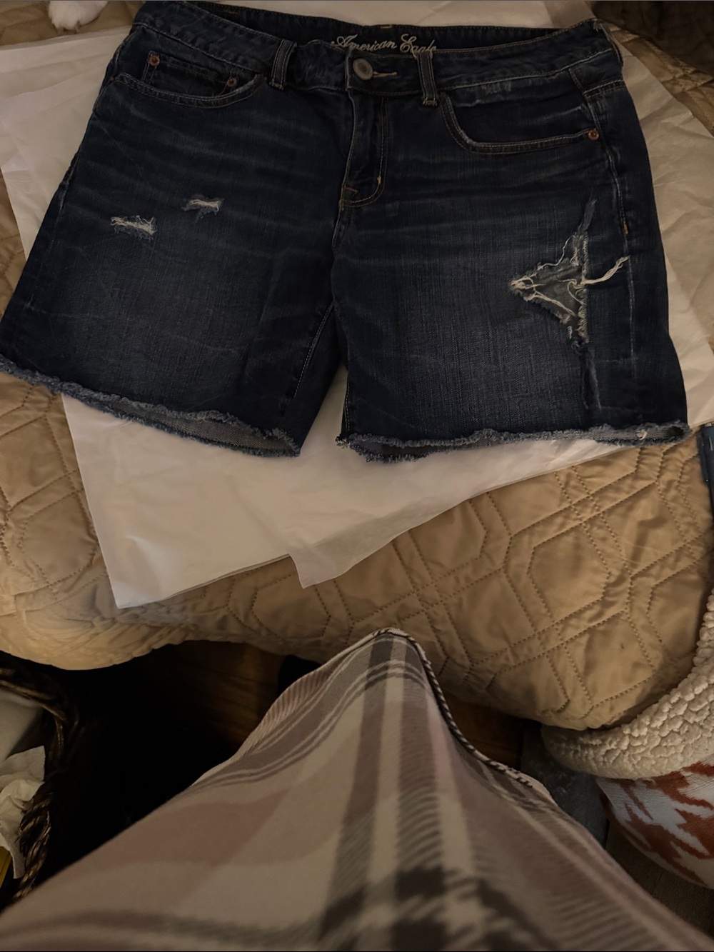 American Eagle Outfitters Dark Indigo Distressed Denim Shorts